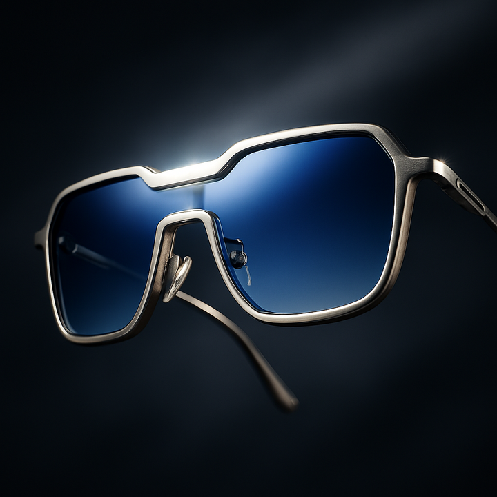 Silver titanium sunglasses with blue gradient lenses from the Dylan Archer Shades collection, defined by an elegant chic style and a clean, modern silhouette.