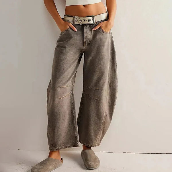 Grey wide leg jeans from the Dylan Archer women’s premium clothing collection, defined by an elegant chic style and a clean, relaxed silhouette.